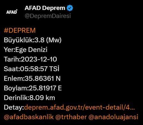 Son dakika... Ege Denizi'ndeki deprem sonrası AFAD'dan açıklama