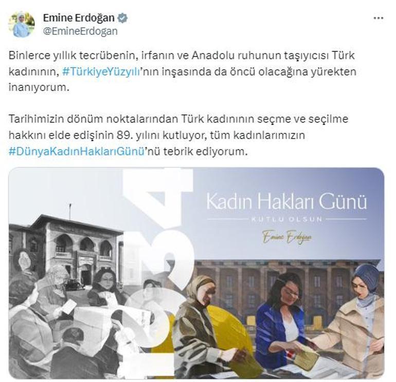 Emine Erdoğan'dan Dünya Kadın Hakları Günü paylaşımı