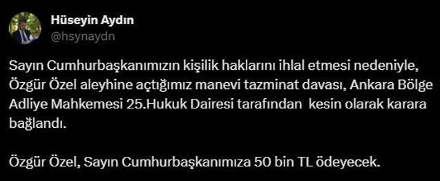 CHP Genel Başkanı Özel, Cumhurbaşkanı Erdoğan'a tazminat ödeyecek